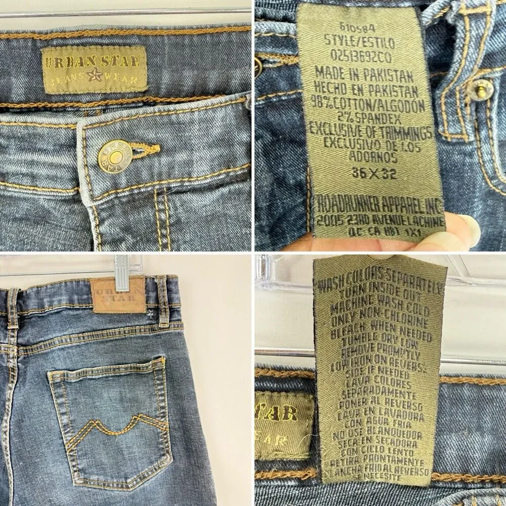 Men's Urban Star Jeans Straight Stretch Medium Wash 5 Pocket Size 36x32